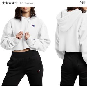 Champion cropped reverse weave white hoodie